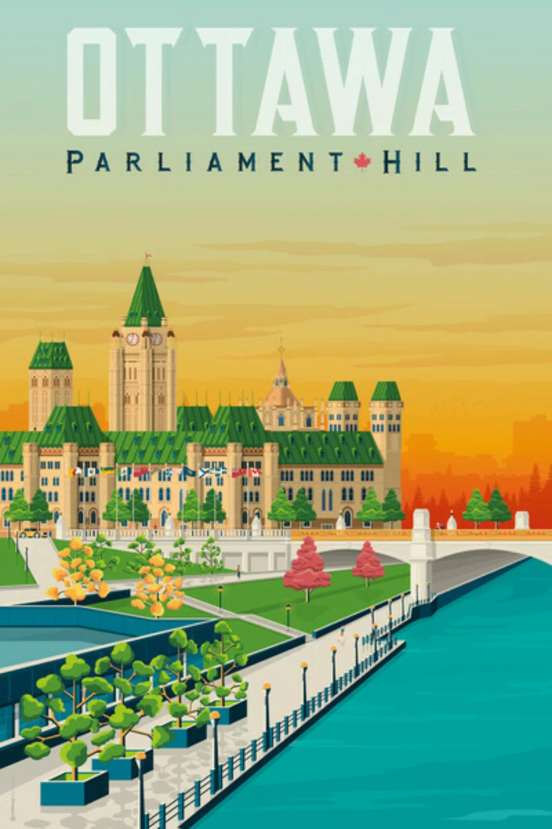 Poster / Leinwandbild - Parliament Hill Ottawa Vintage Travel Wandbild günstig online kaufen