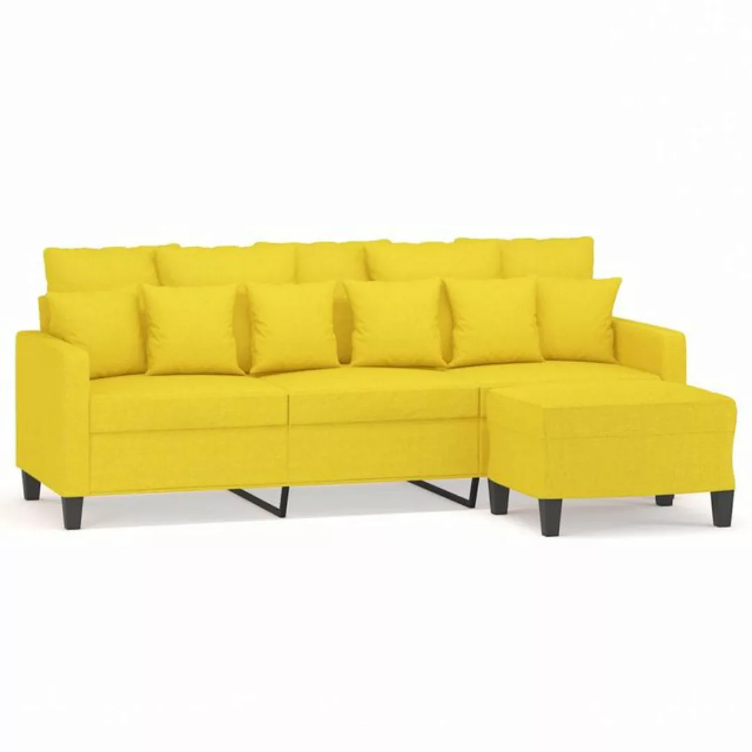 vidaXL Sofa 3-Sitzer-Sofa mit Hocker Hellgelb 180 cm Stoff günstig online kaufen