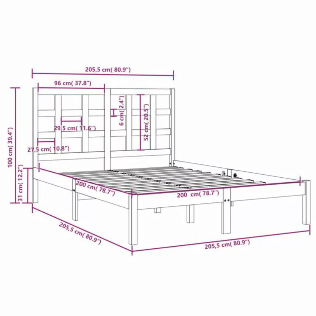 vidaXL Bettgestell Massivholzbett Grau 200x200 cm Bett Bettgestell Doppelbe günstig online kaufen