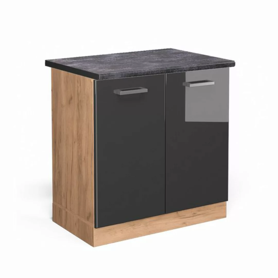 Vicco Spülenunterschrank R-Line, Anthrazit Hochglanz/Goldkraft Eiche, 80 cm günstig online kaufen