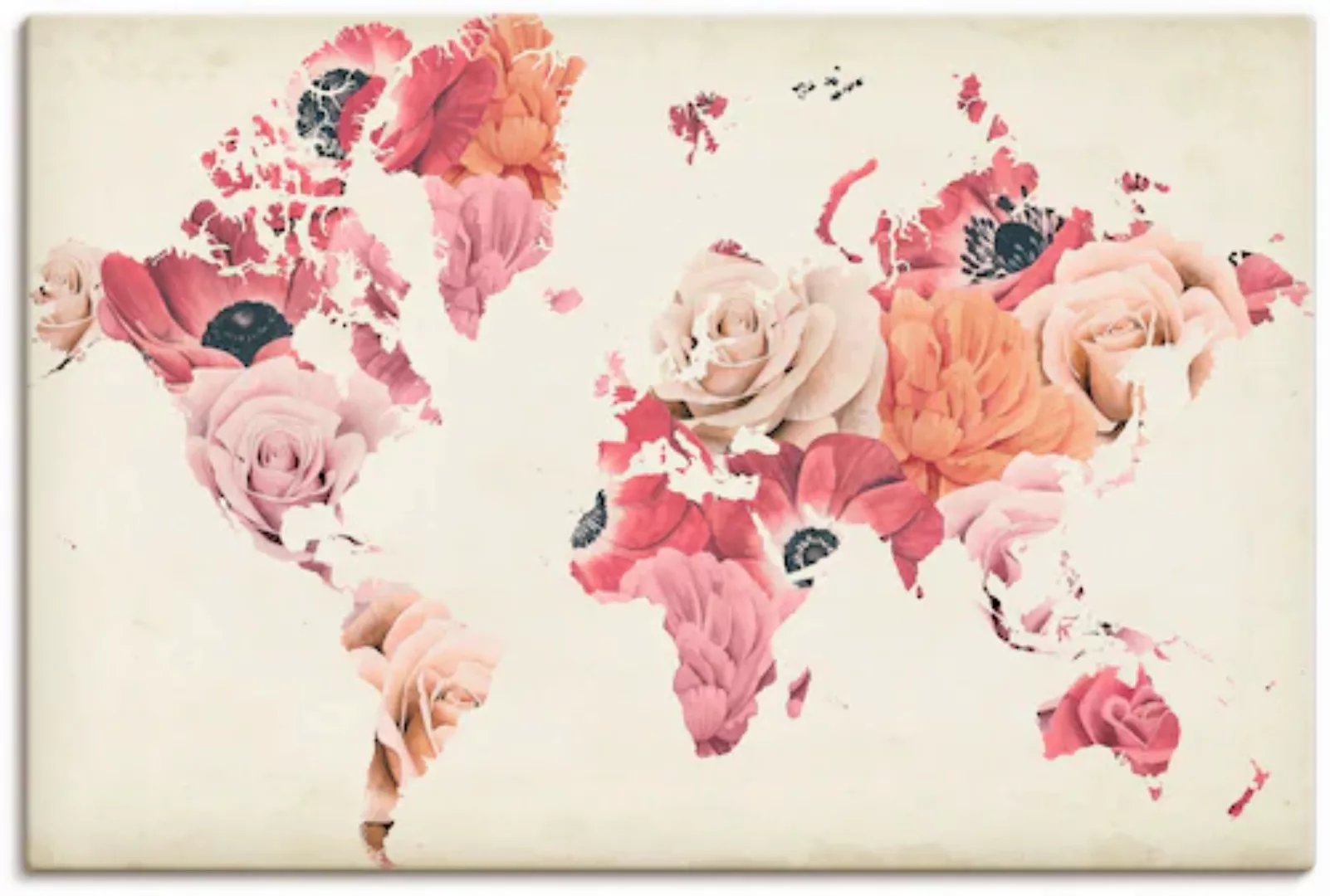 Artland Leinwandbild »Erde lacht in Blumen«, Land- & Weltkarten, (1 St.) günstig online kaufen