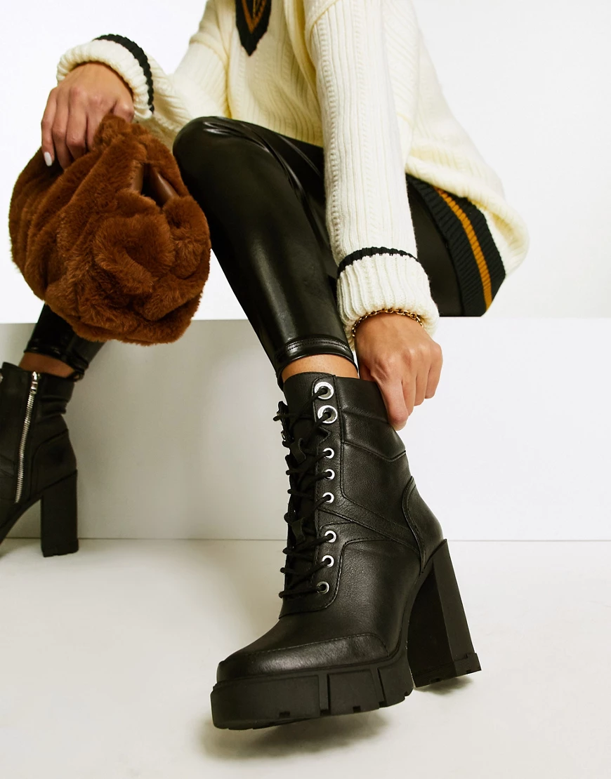 ALDO – Gyrn – Warm gefütterte Ankle-Boots aus schwarzem Leder mit Absatz günstig online kaufen