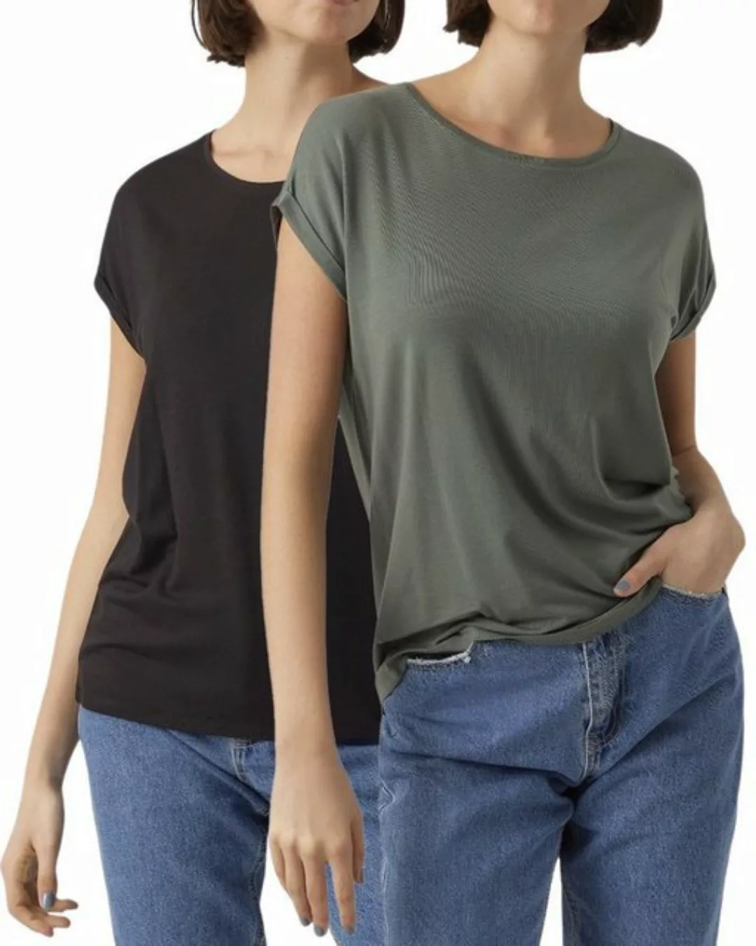 Vero Moda T-Shirt Stilvolles Basic Shirt mit Rundhalsausschnitt (2er-Pack) günstig online kaufen