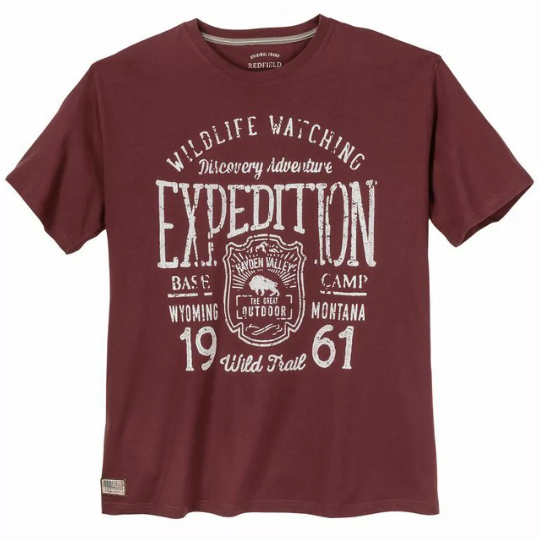 redfield Rundhalsshirt Übergrößen Print T-Shirt weinrot Redfield günstig online kaufen
