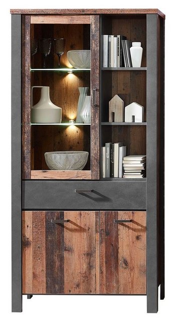 Innostyle Vitrine CARDIFF, Used Style Dekor, inkl. LED-Beleuchtung, 3 Türen günstig online kaufen