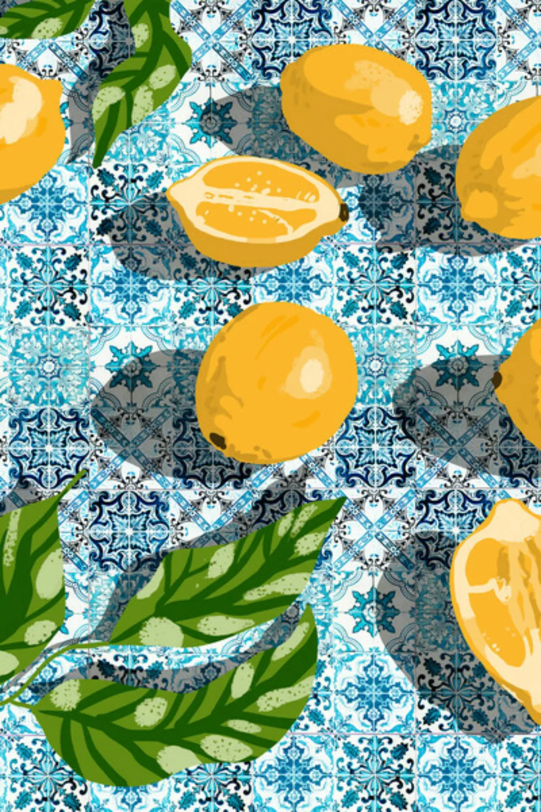 Poster / Leinwandbild - Tropical Lemon Tiles Painting günstig online kaufen