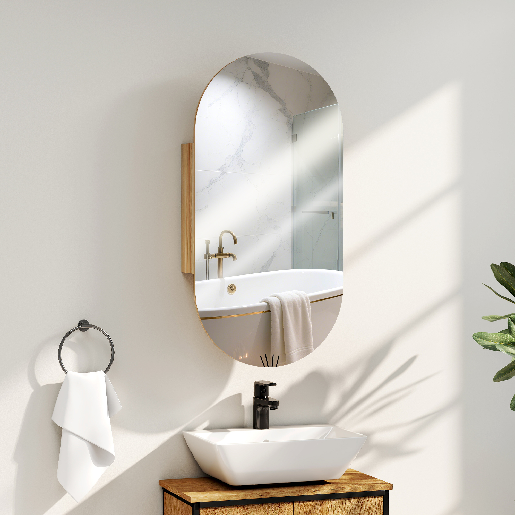 HOMCOM Wandspiegelschrank Badezimmer mit ovalem Spiegel, 45 x 90 cm, modern günstig online kaufen