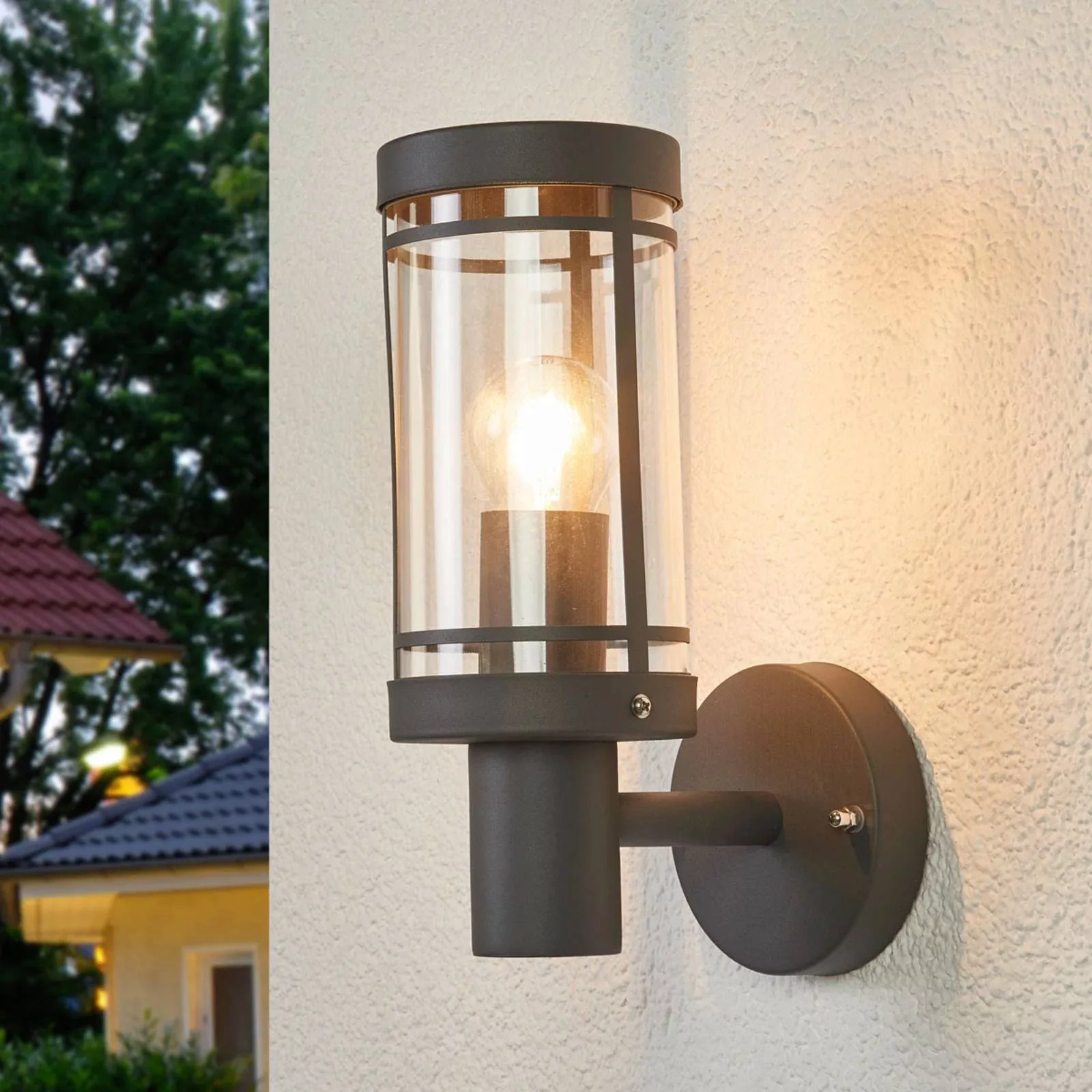 Lindby Außenwandlampe Djori, dunkelgrau, Edelstahl, Ø 10,5cm günstig online kaufen