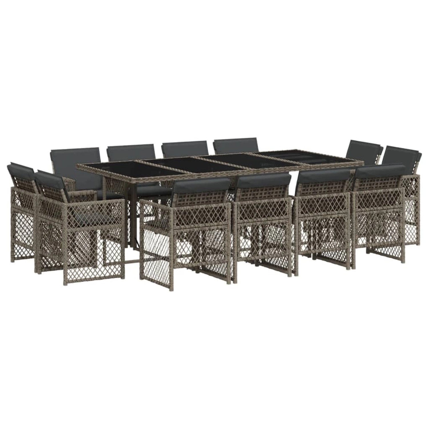 vidaXL 13-Tlg Garten-Essgruppe mit Kissen Grau Poly Rattan 3210860 günstig online kaufen