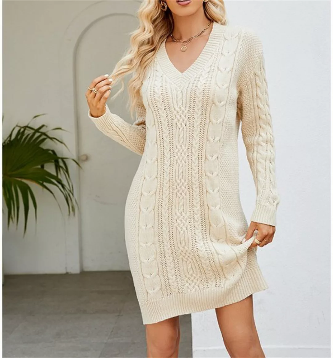 AFAZ New Trading UG Sommerrock Einfarbiges, langes Pulloverkleid mit V-Auss günstig online kaufen