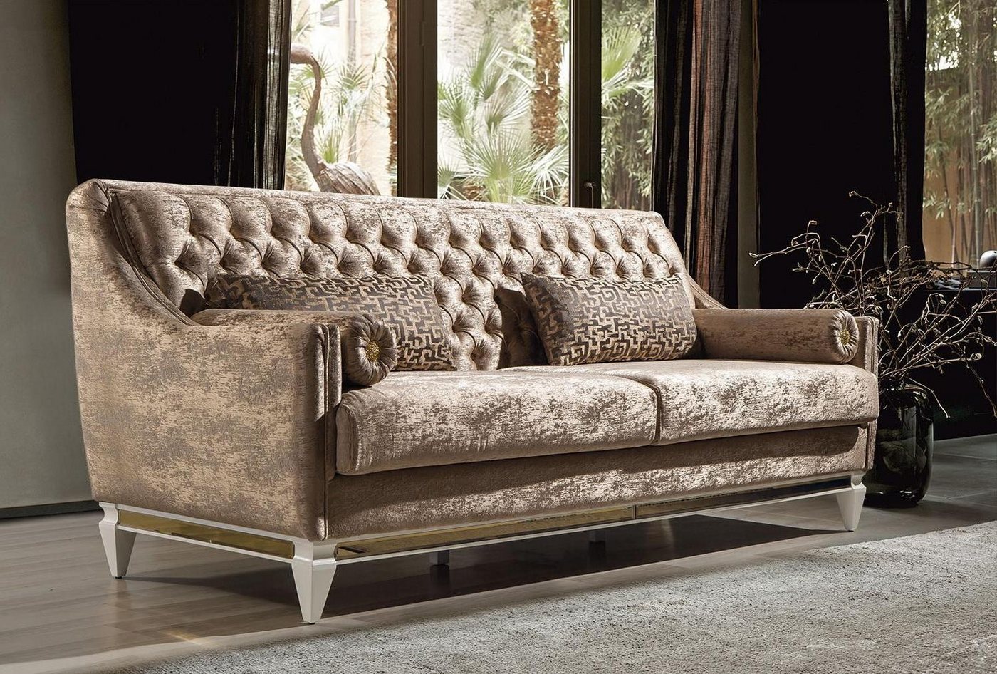 Xlmoebel 3-Sitzer Dreisitzer Stoffsofa Chesterfield in Beige - Polstercouch günstig online kaufen