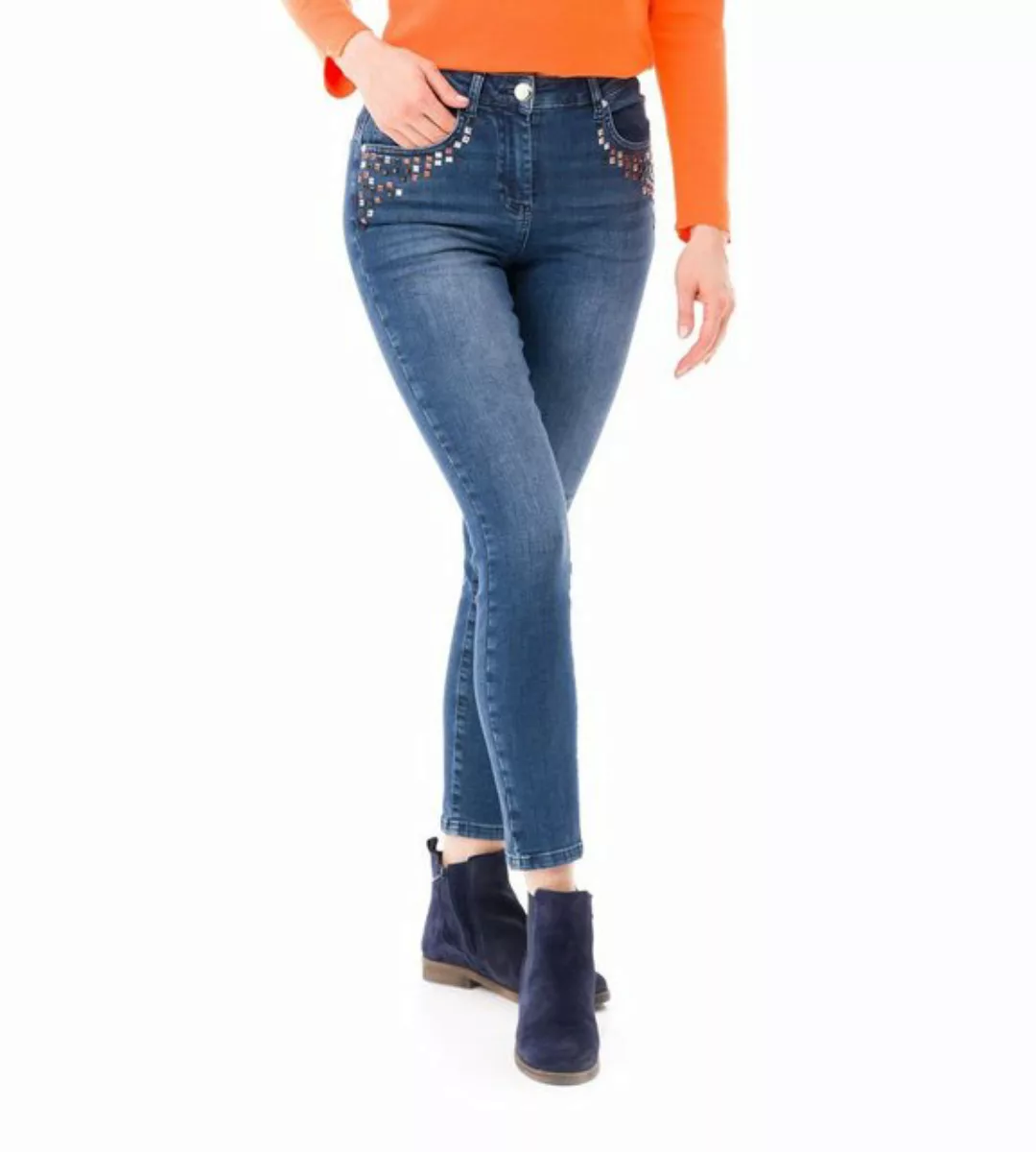 Christian Materne 5-Pocket-Jeans Röhrenjeans koerpernah mit Nietenverzierun günstig online kaufen