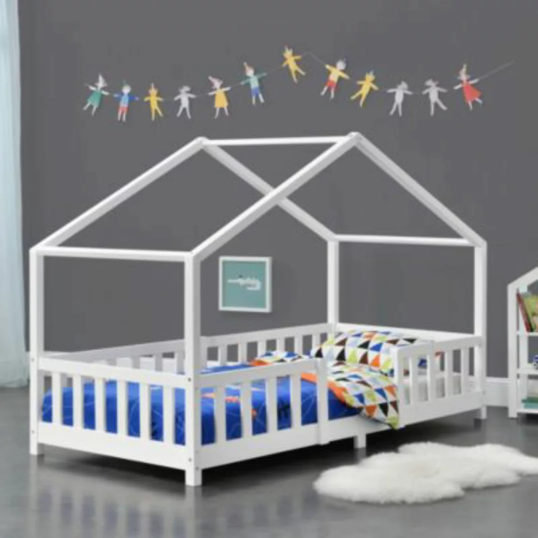 en.casa Kinderbett, »Treviolo« Haus-Optik mit Rausfallschutz 90x200 cm Weiß günstig online kaufen