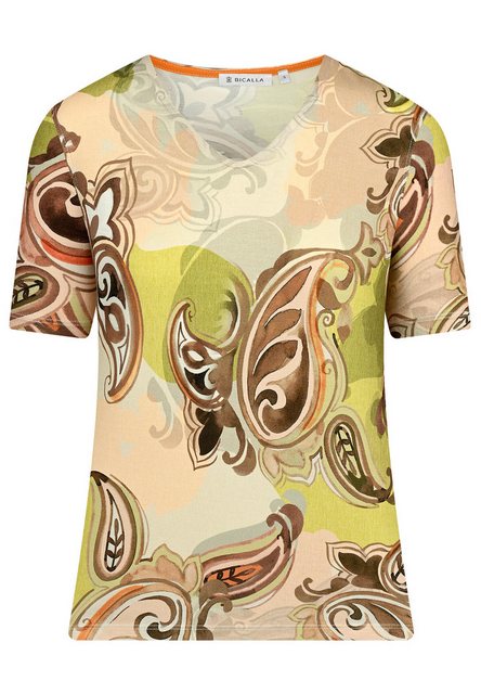 BICALLA T-Shirt Shirt mit Ornament-Print in Beige/Grün (1-tlg) günstig online kaufen