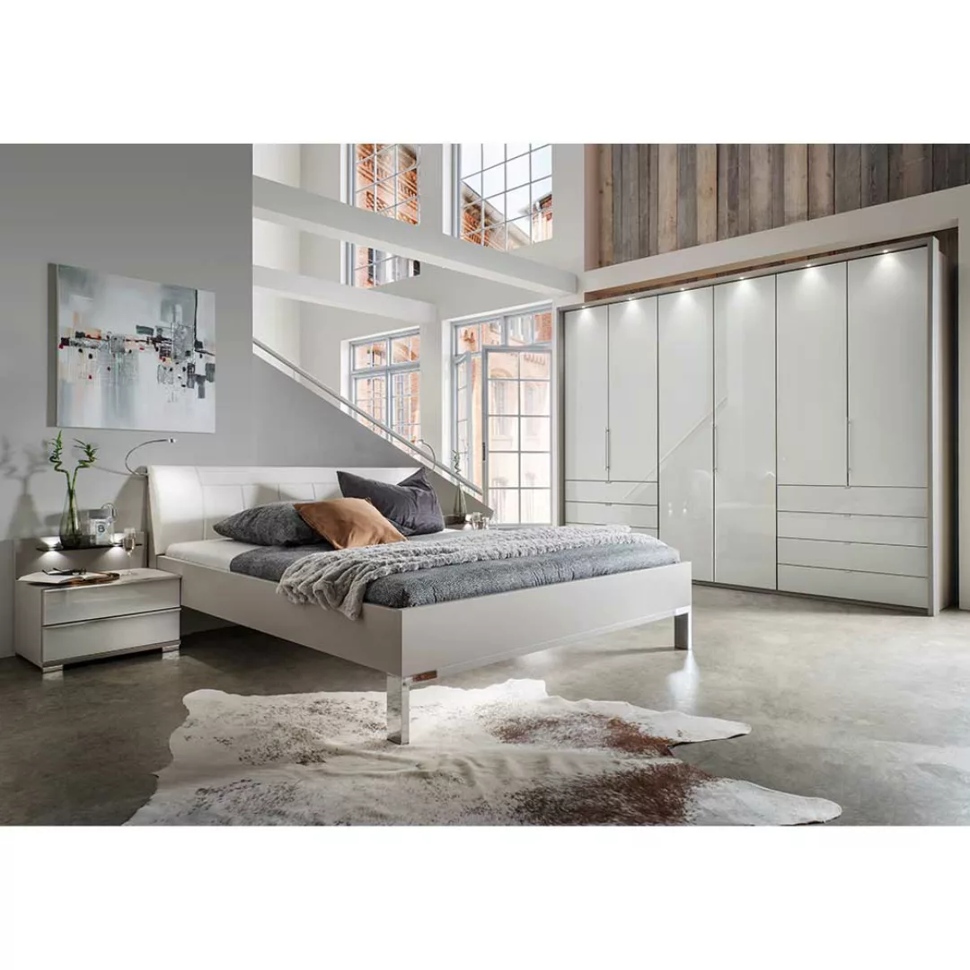 Schlafzimmer Kombination in Weiß und Hellgrau LED Beleuchtung (vierteilig) günstig online kaufen