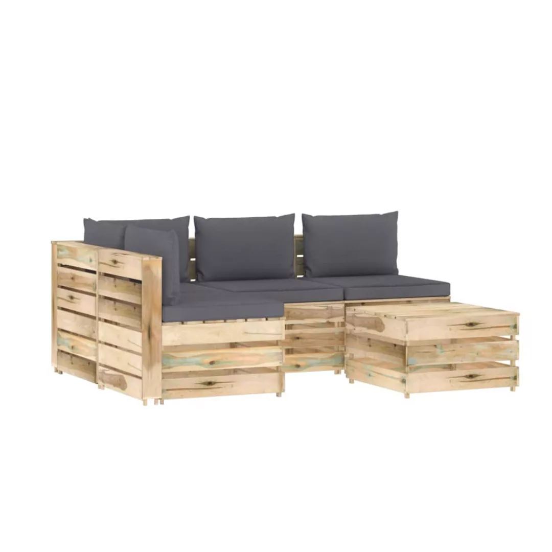 5-tlg. Garten-lounge-set Mit Kissen Grün Imprägniertes Holz günstig online kaufen