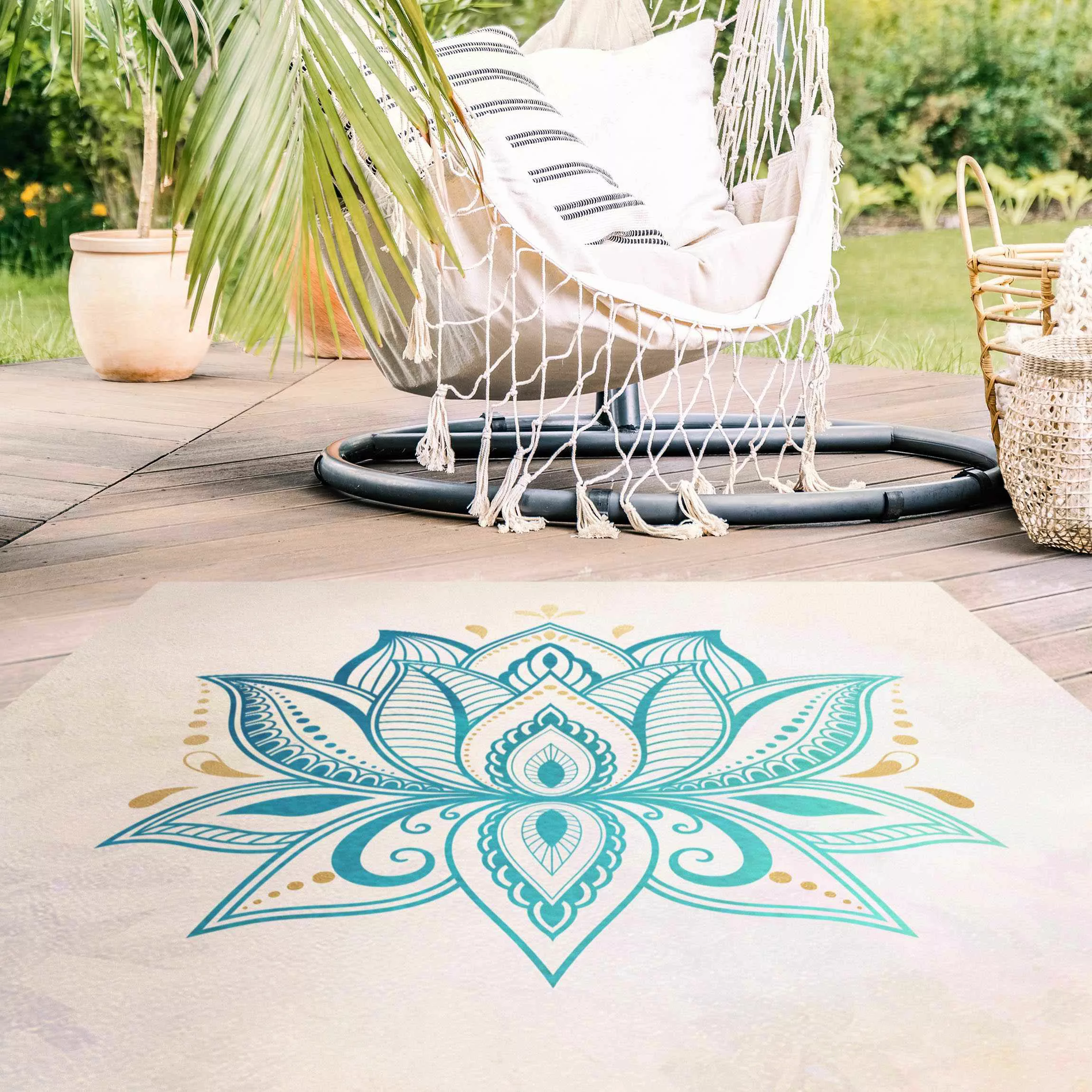 Vinyl-Teppich Lotus Illustration Mandala gold blau günstig online kaufen