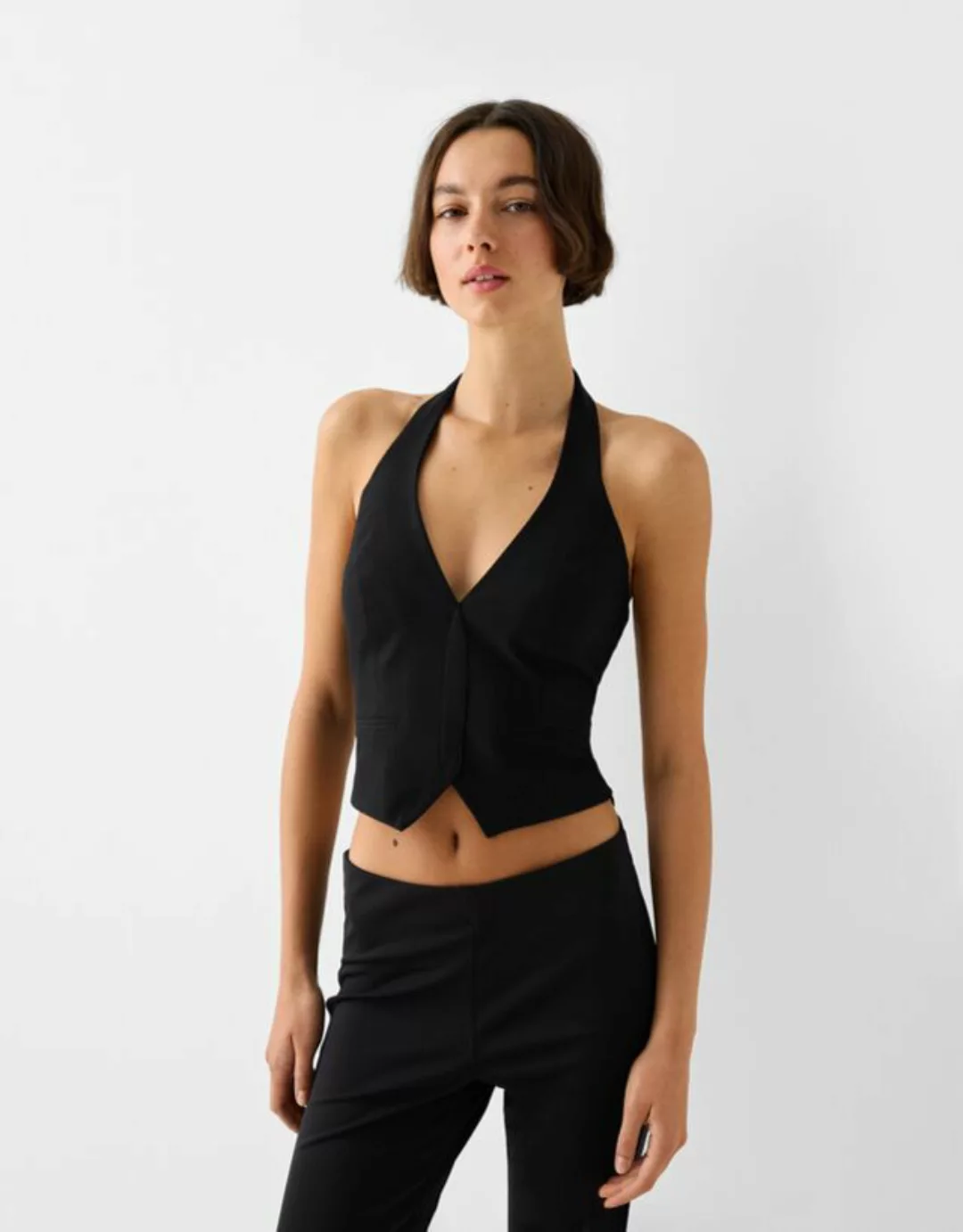 Bershka Tailoring-Weste Mit Neckholder Damen L Schwarz günstig online kaufen