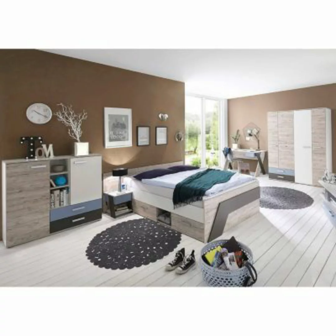 Lomadox Jugendzimmer Set mit Bett 140x200 cm und Schreibtisch 5-teilig LEED günstig online kaufen