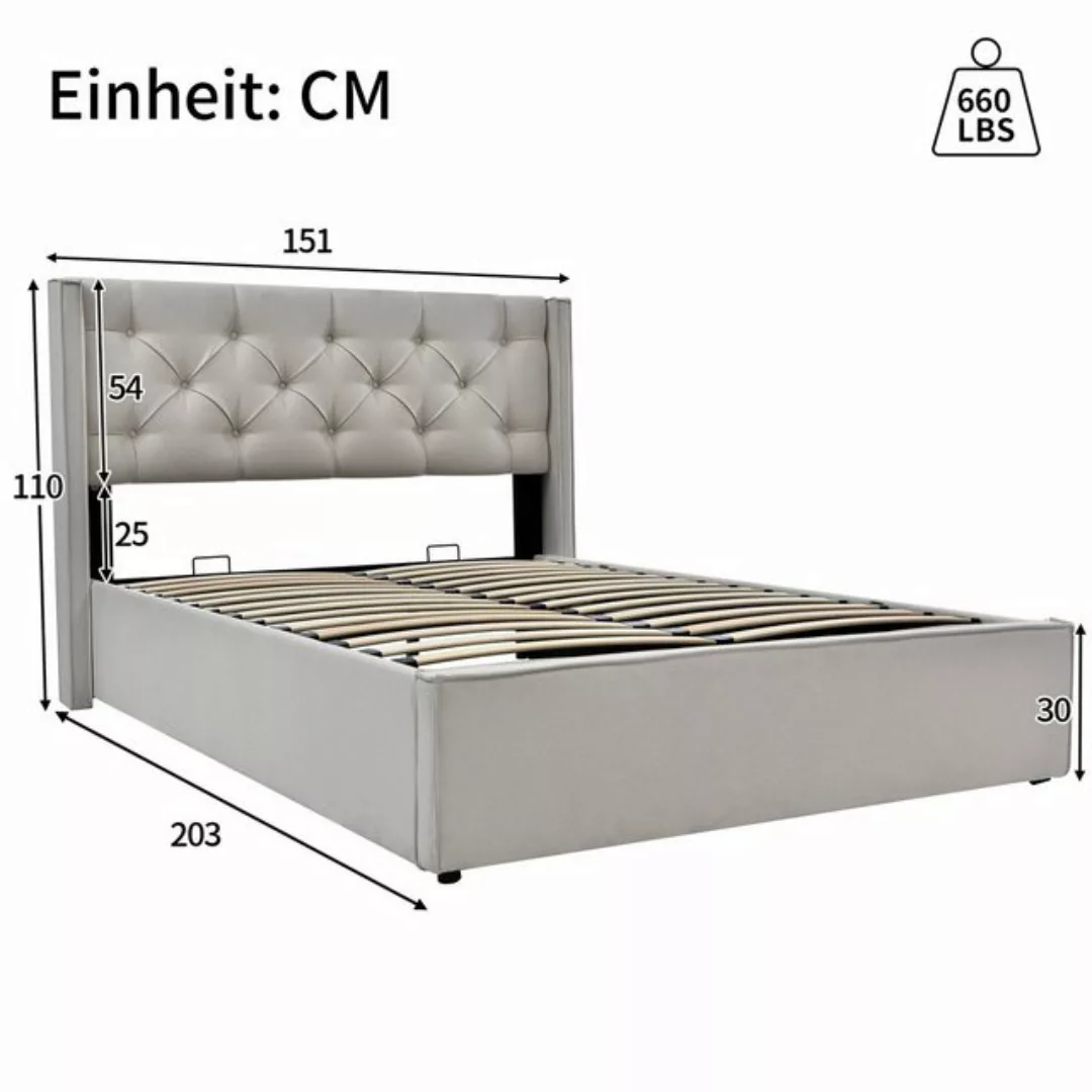 BlingBin Polsterbett Doppelbett Funktionsbett mit Bettkasten 140x200cm Hell günstig online kaufen