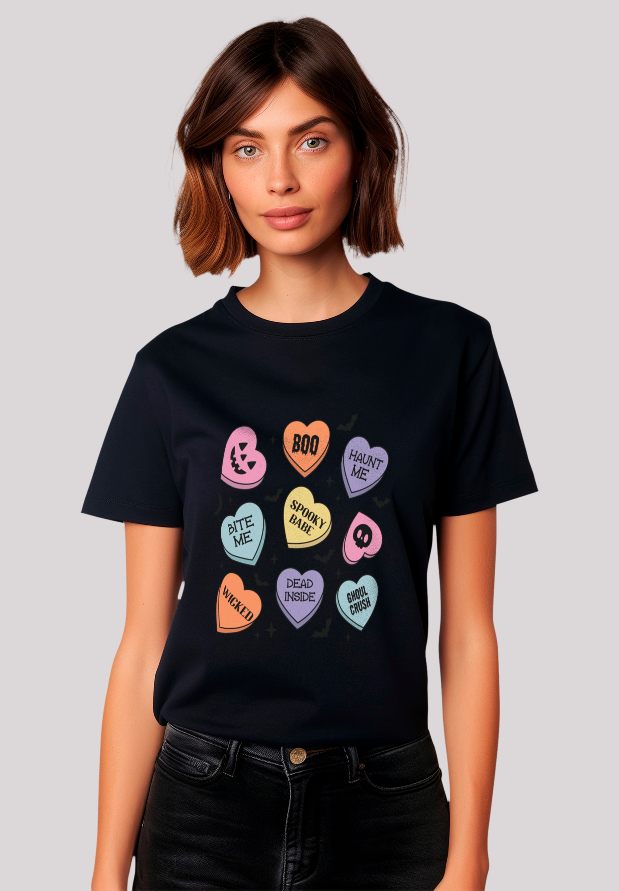 F4NT4STIC T-Shirt "Retro Halloween Heart Candy Bats", Premium Qualität, Uni günstig online kaufen