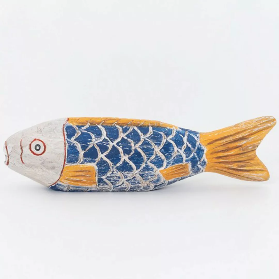 Fisch in Holz in leuchtenden Farben geschnitzt blau günstig online kaufen