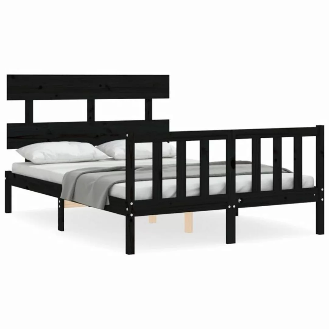 furnicato Bett Massivholzbett mit Kopfteil Schwarz 140x190 cm günstig online kaufen