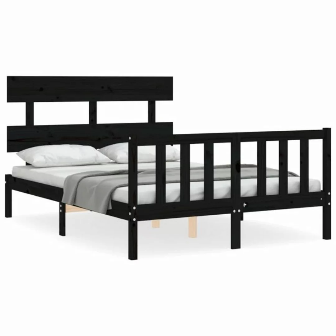 furnicato Bettgestell Massivholzbett mit Kopfteil Schwarz 140x190 cm günstig online kaufen