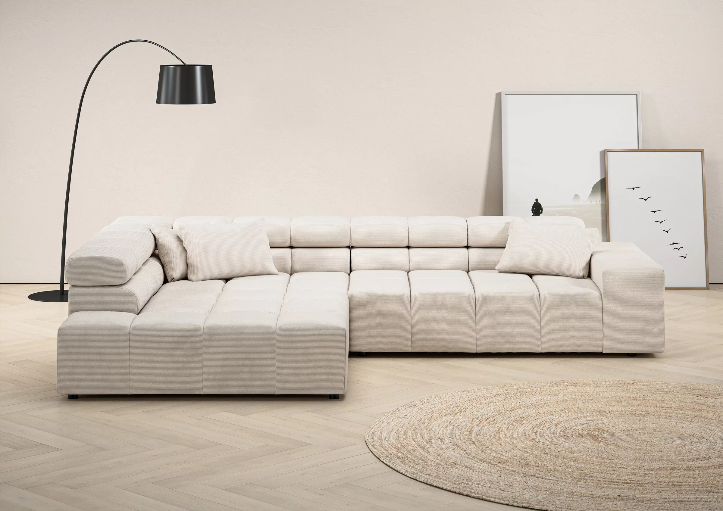 INOSIGN Ecksofa Ancona incl. Kopfteilverstellung, Zierkissen Breite 319cm, günstig online kaufen