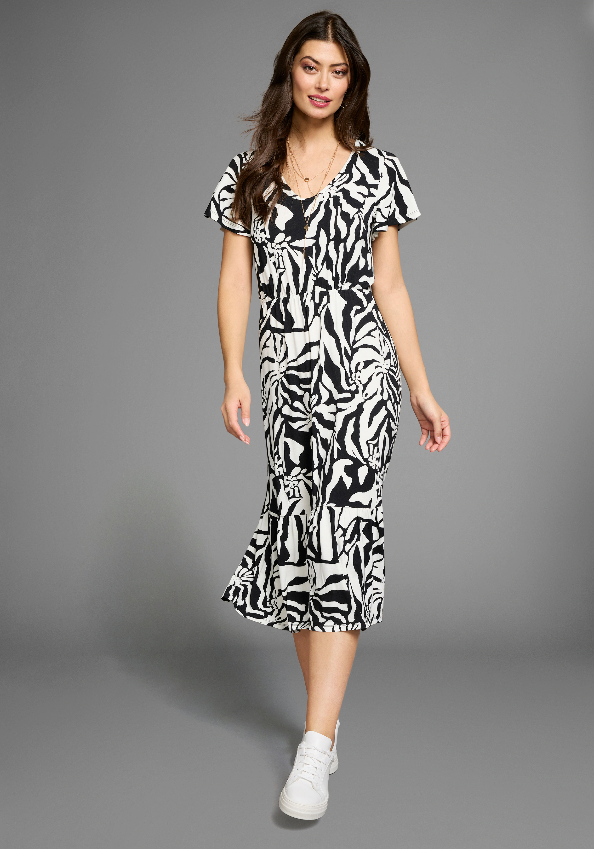 Laura Scott Sommerkleid, im auffälliger Zebra-Optik mit Flügel-Ärmeln günstig online kaufen