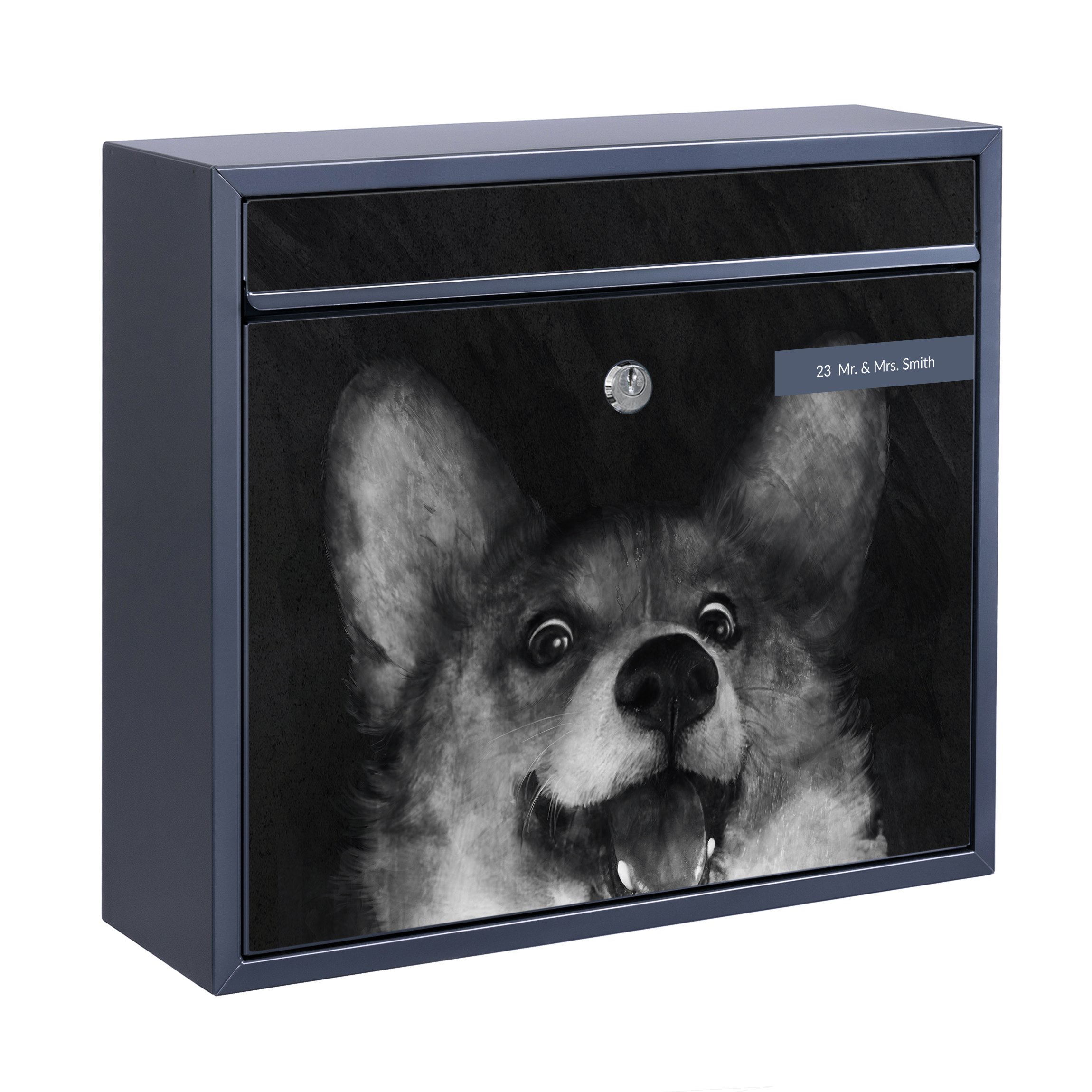 Briefkasten mit eigenem Text Illustration Hund Corgi Malerei Schwarz Weiß günstig online kaufen