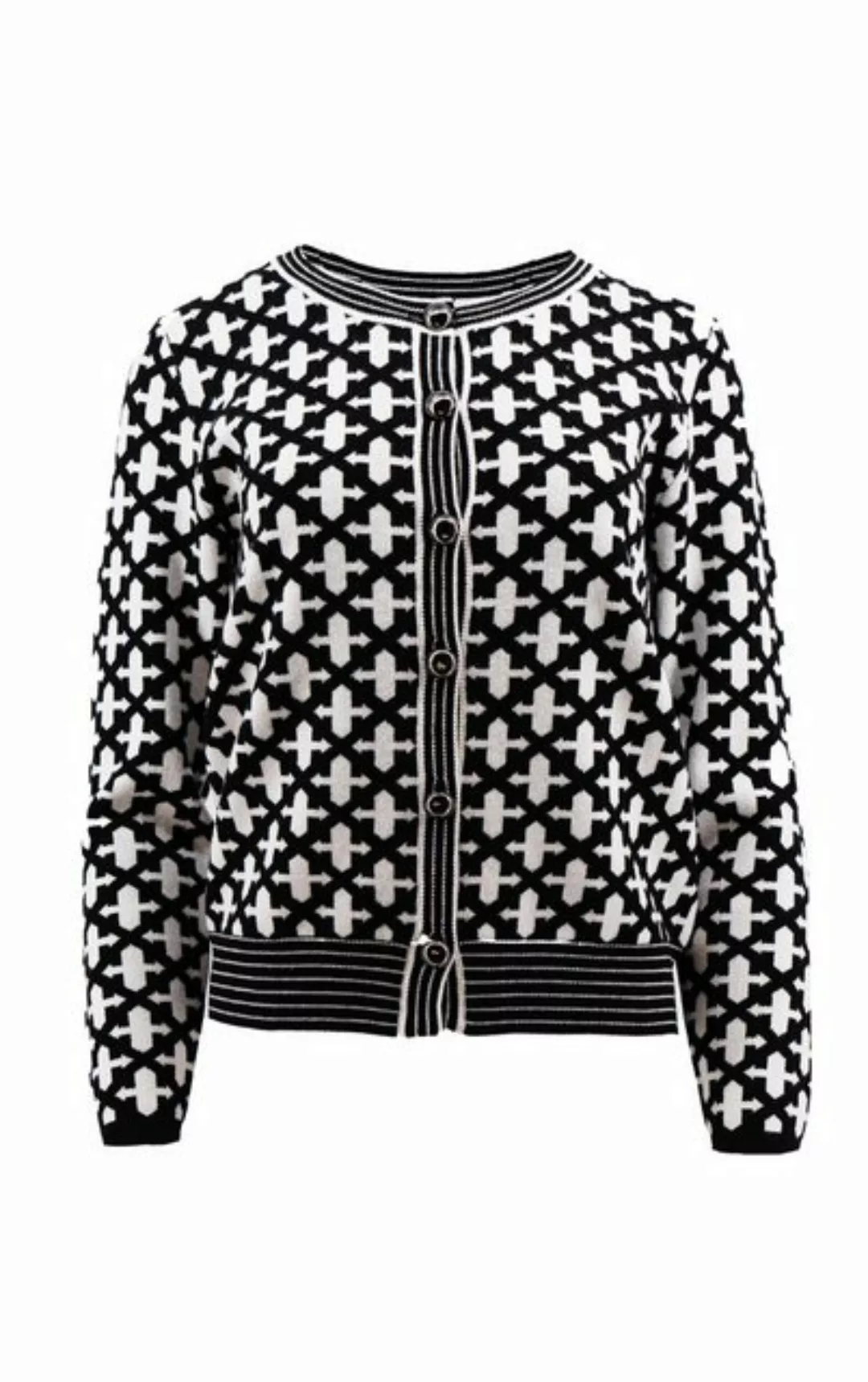 Passioni Strickjacke mit einem schwarz-weißen geometrischen, grafischen Mus günstig online kaufen