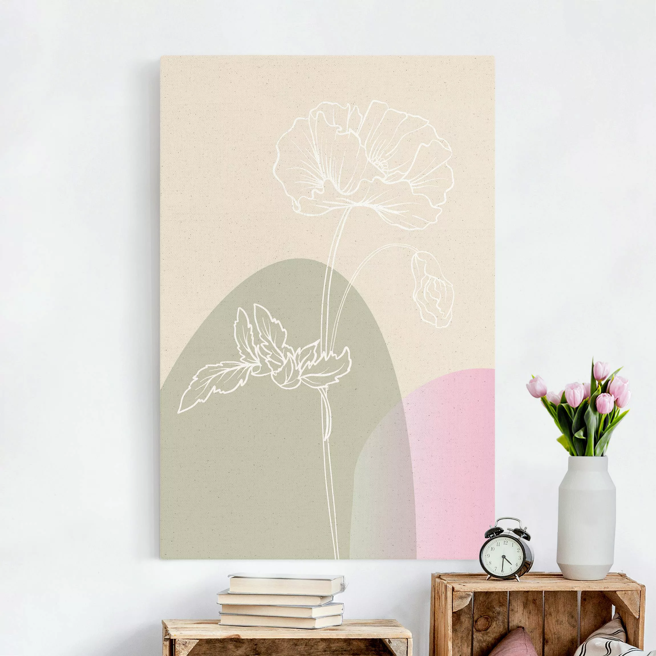 Leinwandbild auf Naturcanvas Lineart Blume mit Farbflächen günstig online kaufen