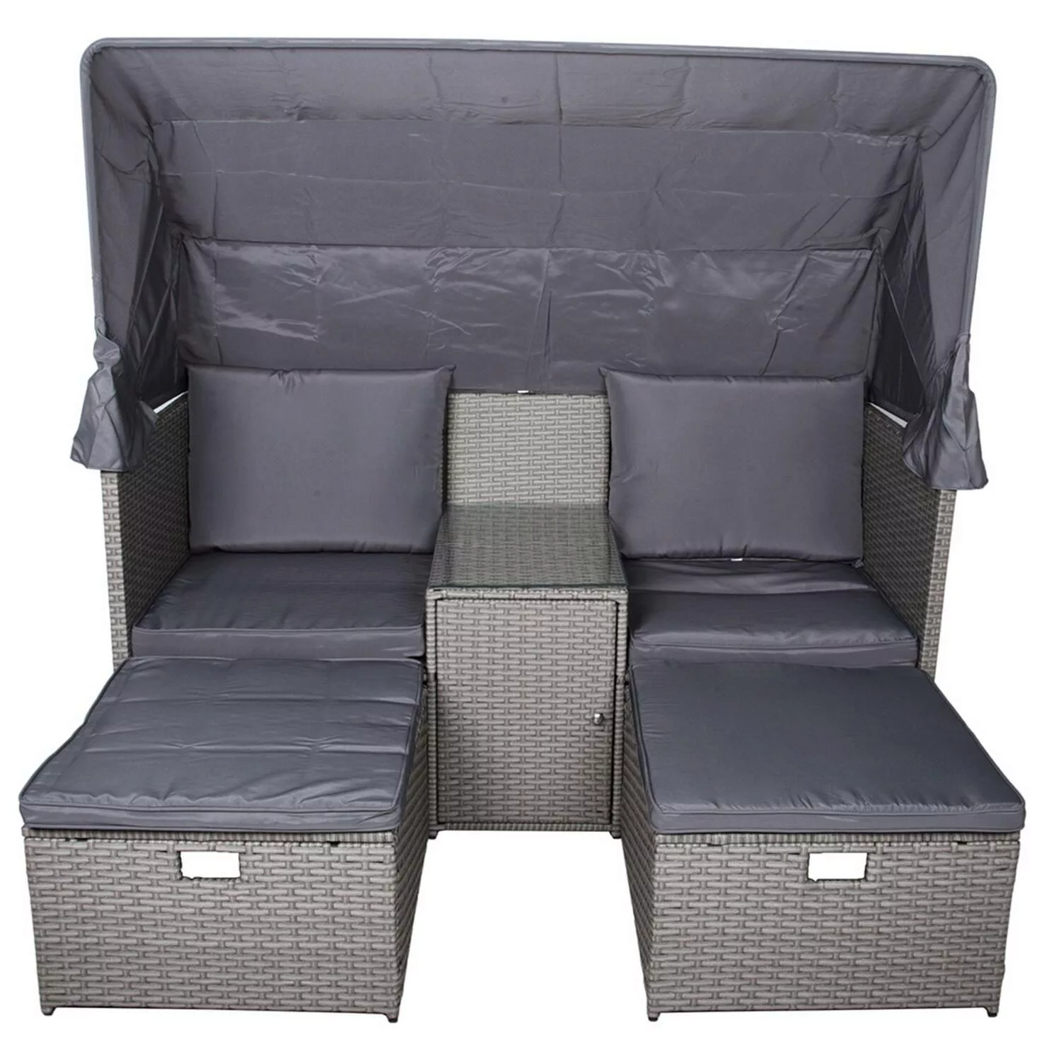 Relax-Lounge inklusive Hocker, Beistelltisch & Sonnendach GAZA-120 in grau, günstig online kaufen
