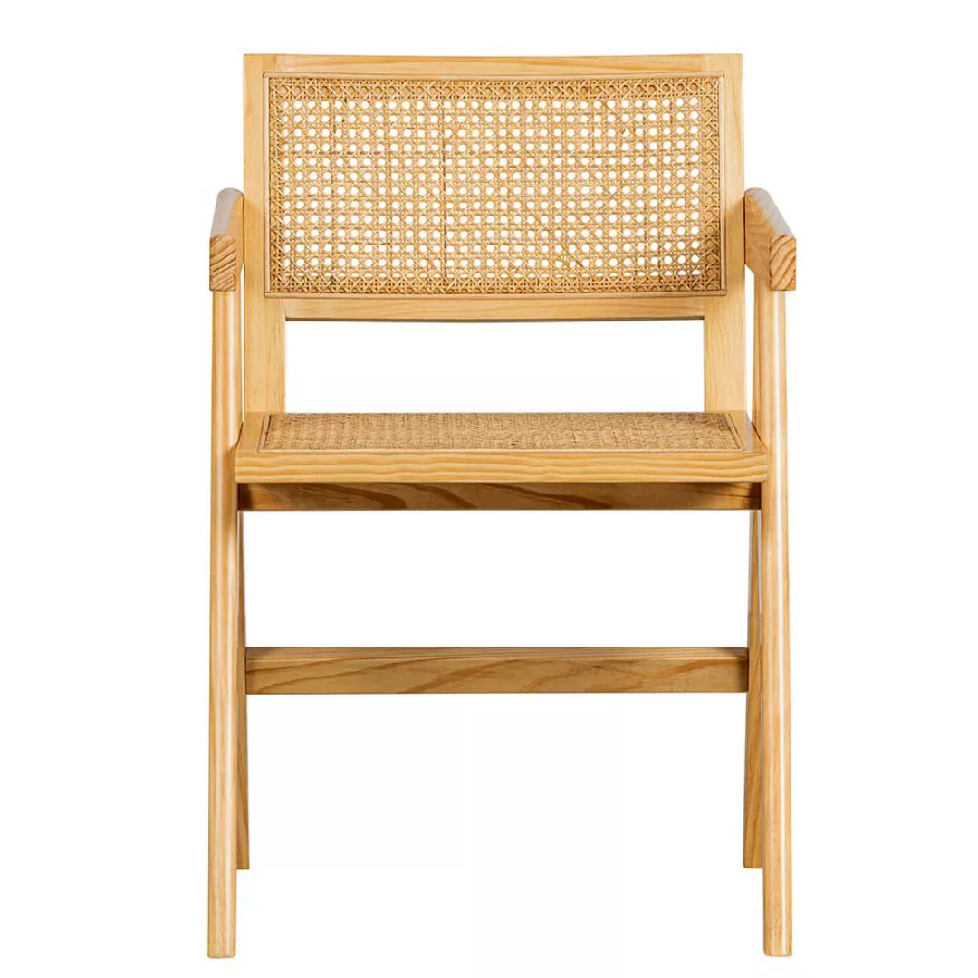 Armlehnstuhl aus Kiefer Massivholz und Rattan 46 cm Sitzhöhe günstig online kaufen