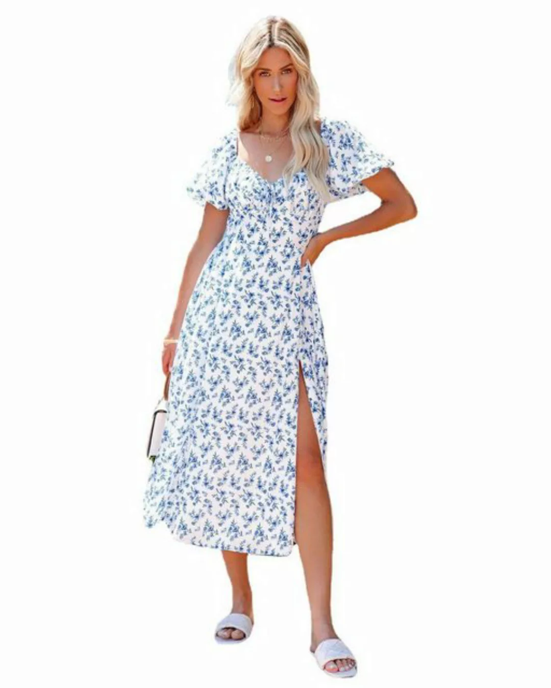 FIDDY Blusenkleid Sommerkleider, geblümtes Minikleid,Tunika-Wickelkleid mit günstig online kaufen