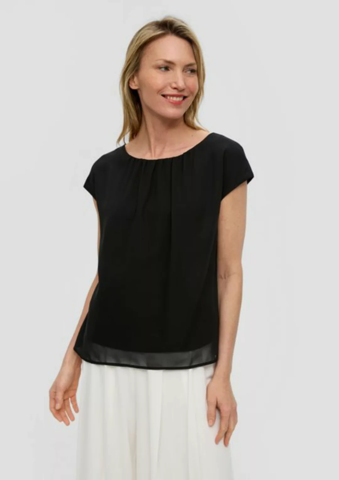 s.Oliver BLACK LABEL Kurzarmbluse Chiffonbluse mit Raffung günstig online kaufen