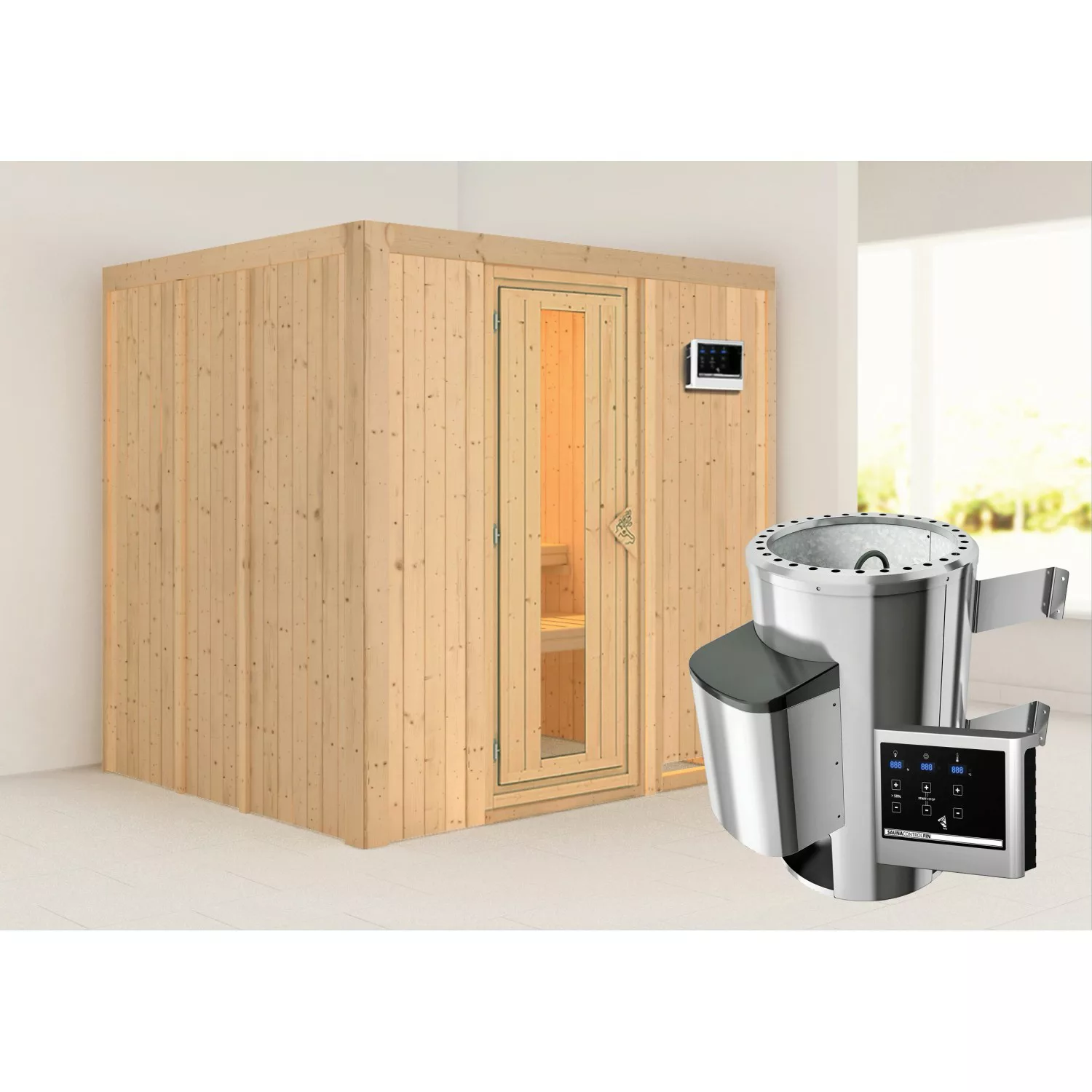 Karibu Sauna Dilja mit Ofen externe Stg.Easy Natur günstig online kaufen