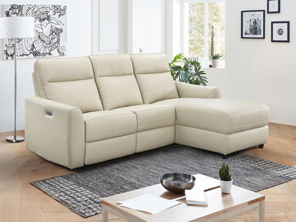 Eckrelaxsofa elektrisch - Ecke rechts - Leder - Beige - ISPICA günstig online kaufen