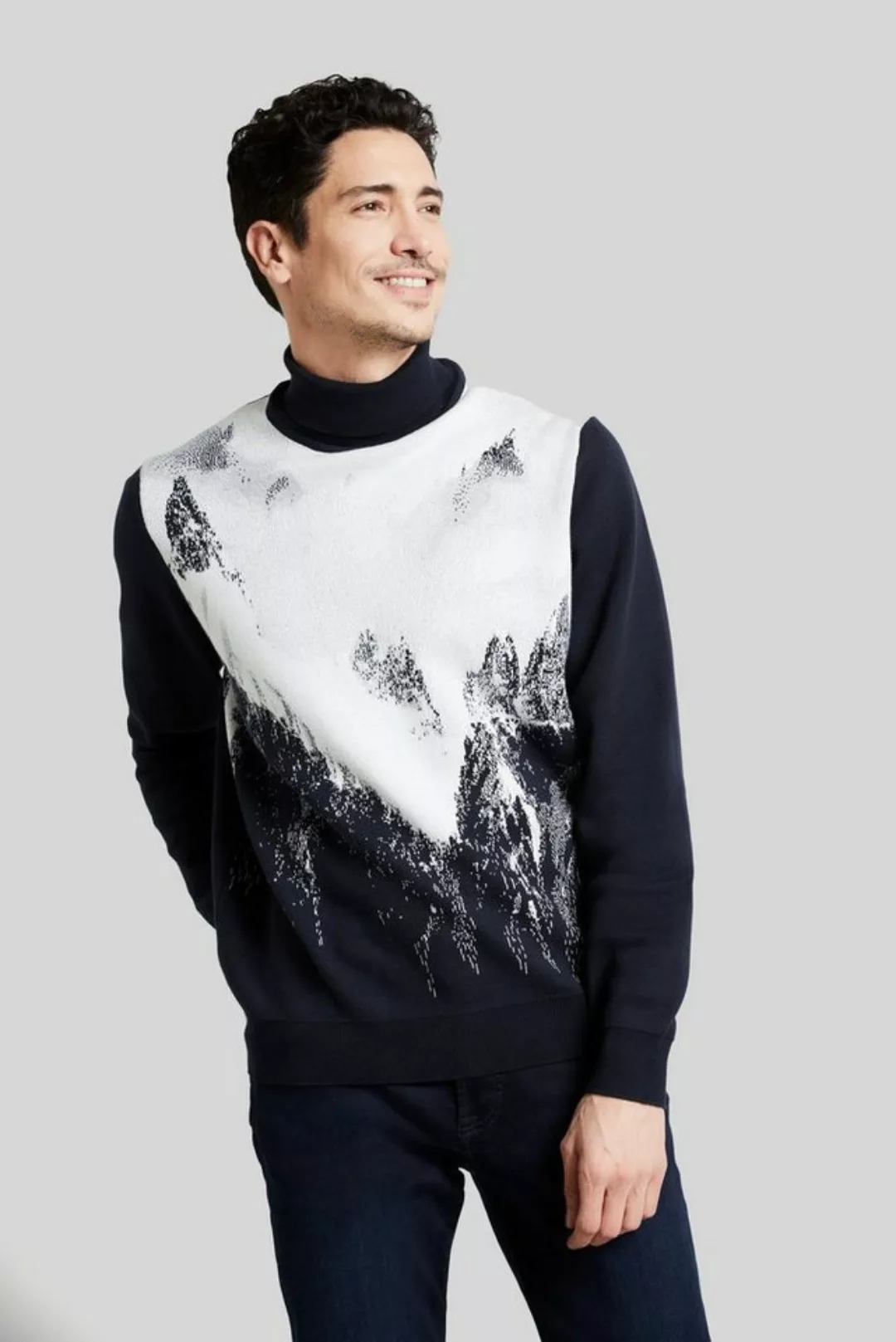 bugatti Rollkragenpullover mit winterlichem Bergmotiv günstig online kaufen