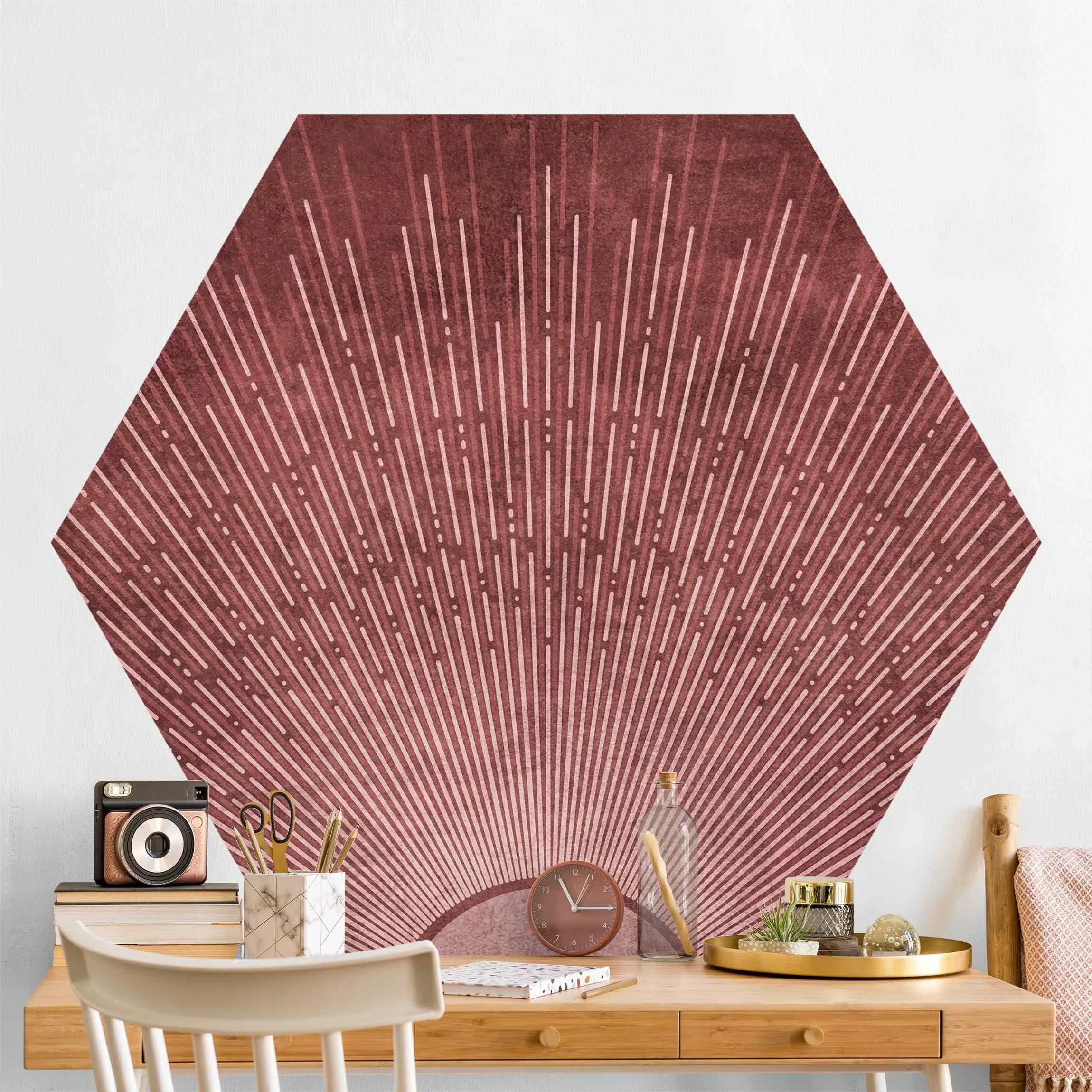 Hexagon Tapete selbstklebend Boho Japan Sonne günstig online kaufen