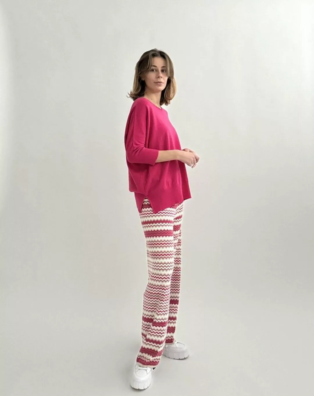 Zuckerwatte Strickhose mit weitem Bein, aus weicher Viskose Stretch Mischun günstig online kaufen