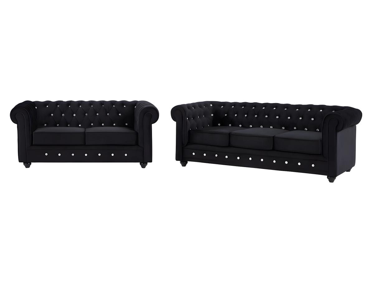 Sofas 3-Sitzer & 2-Sitzer - Samt - Schwarz mit Knöpfen in Kristall-Optik - günstig online kaufen