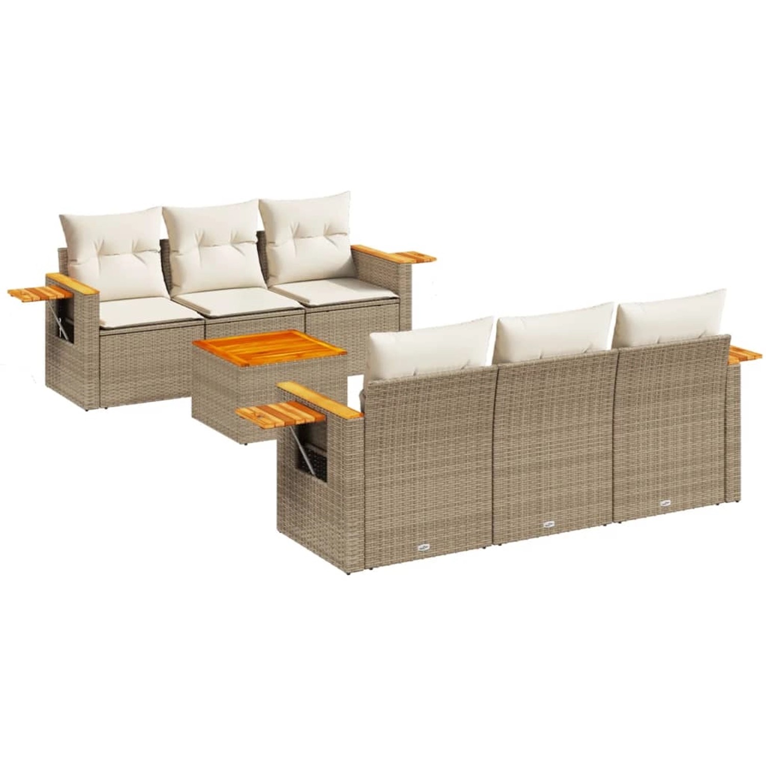 vidaXL 7-Tlg Garten-Sofagarnitur mit Kissen Beige Poly Rattan 3259034 günstig online kaufen