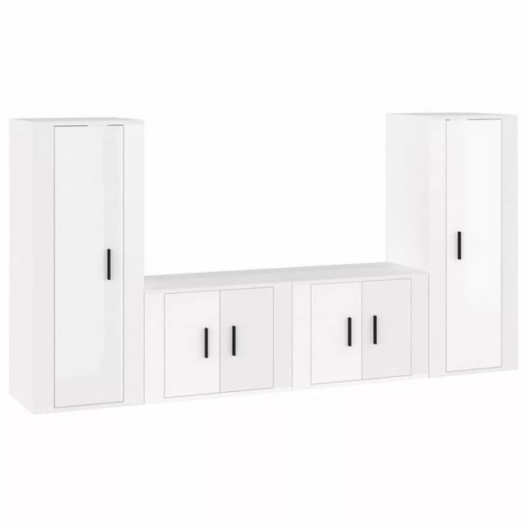 furnicato TV-Schrank 4-tlg. TV-Schrank-Set Hochglanz-Weiß Holzwerkstoff (1- günstig online kaufen