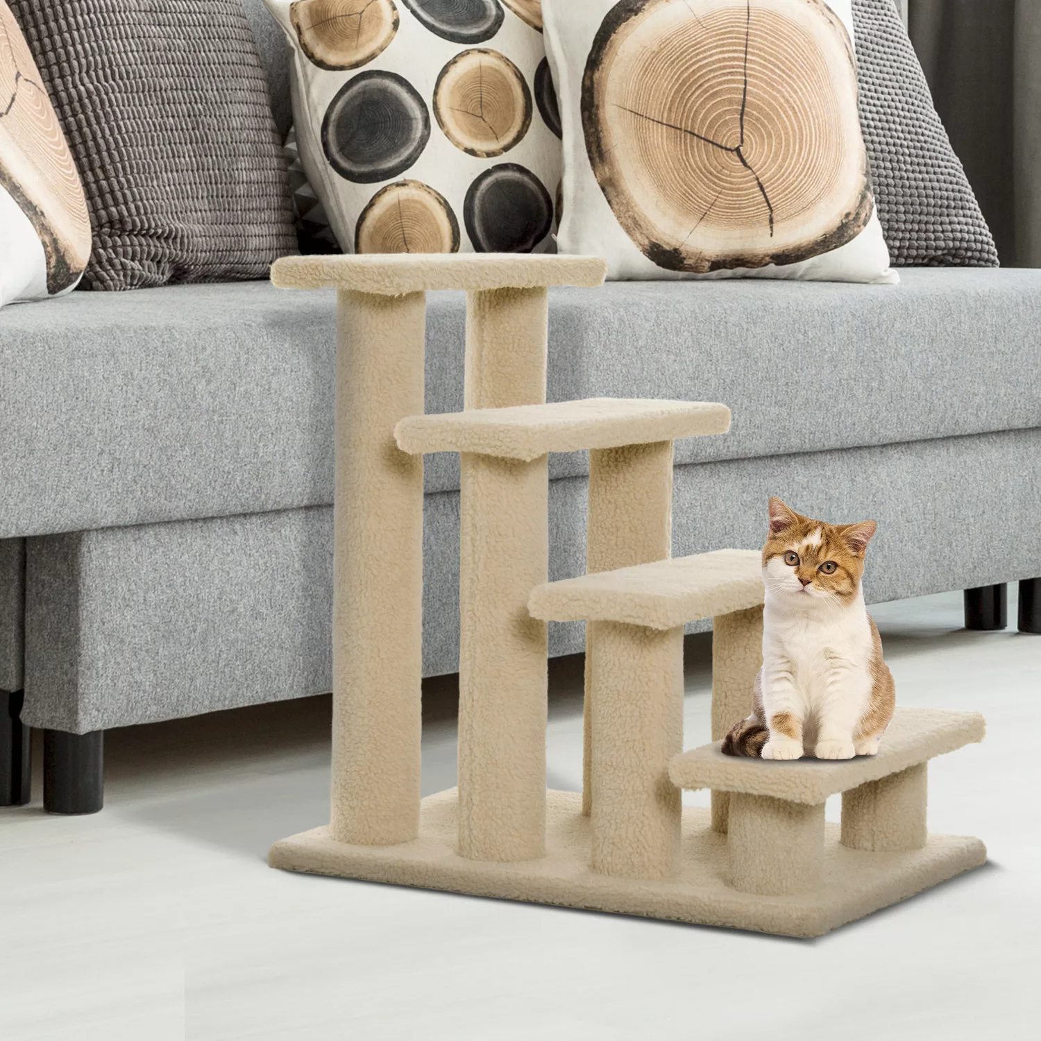 PawHut Katzentreppe mit 4 Stufen hellbraun günstig online kaufen