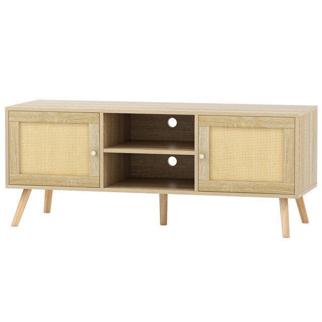 COSTWAY TV-Schrank mit 2 Türen aus Rattan & Fächern,Holz,120x40x48cm günstig online kaufen