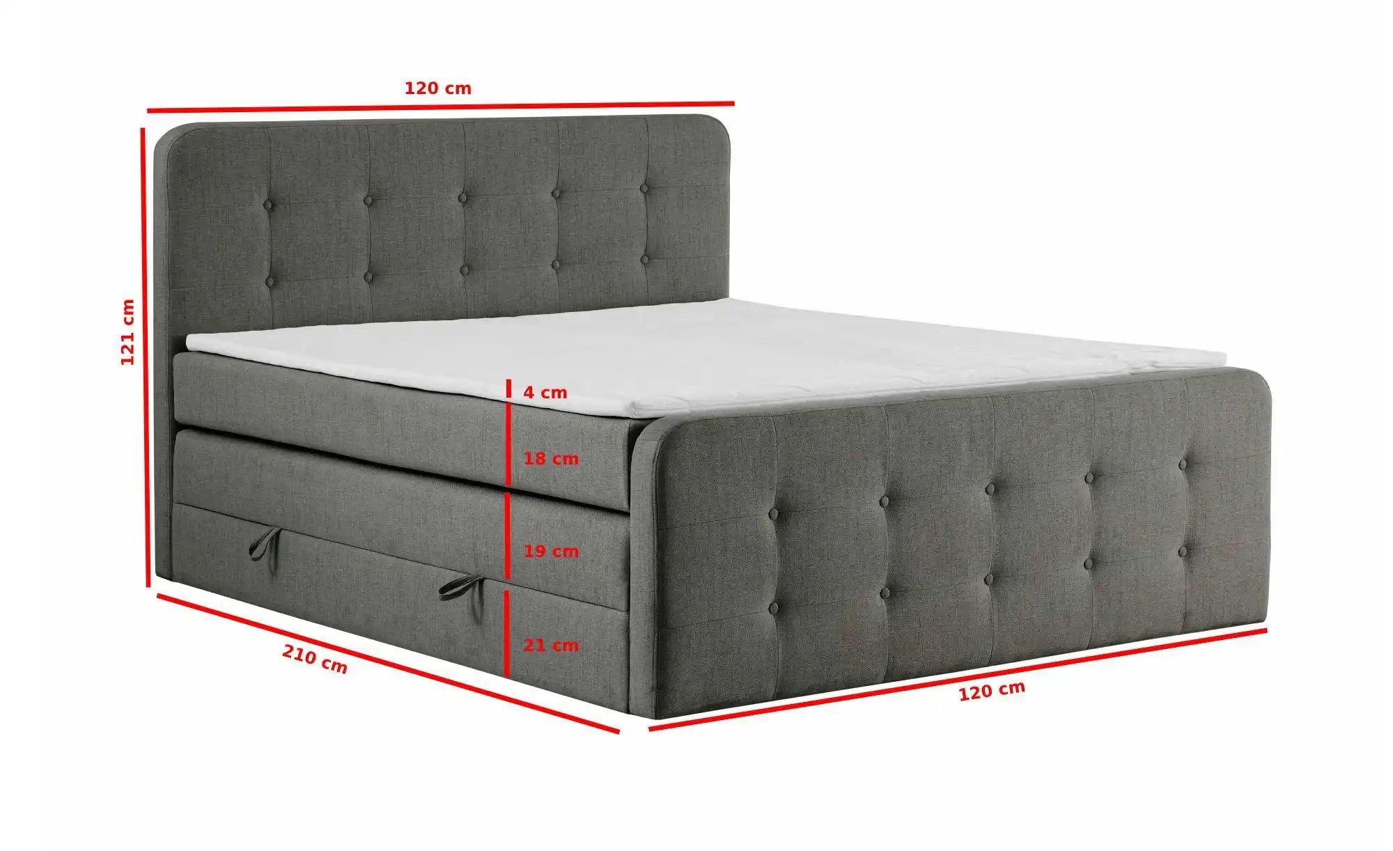 Boxspringbett mit Bettkasten Neapel ¦ grau ¦ Maße (cm): B: 120 H: 121 Bette günstig online kaufen