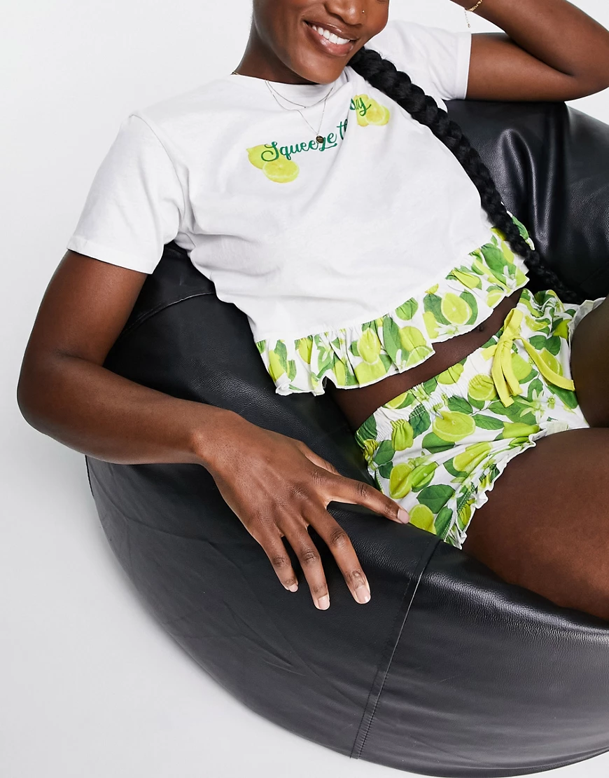 Brave Soul – Kurzer Pyjama mit Squeeze-Print-Gelb günstig online kaufen