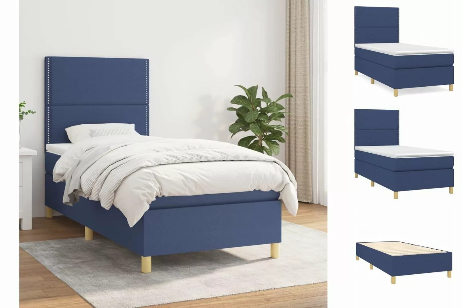 vidaXL Boxspringbett Boxspringbett mit Matratze Blau 80x200 cm Stoff Bett B günstig online kaufen